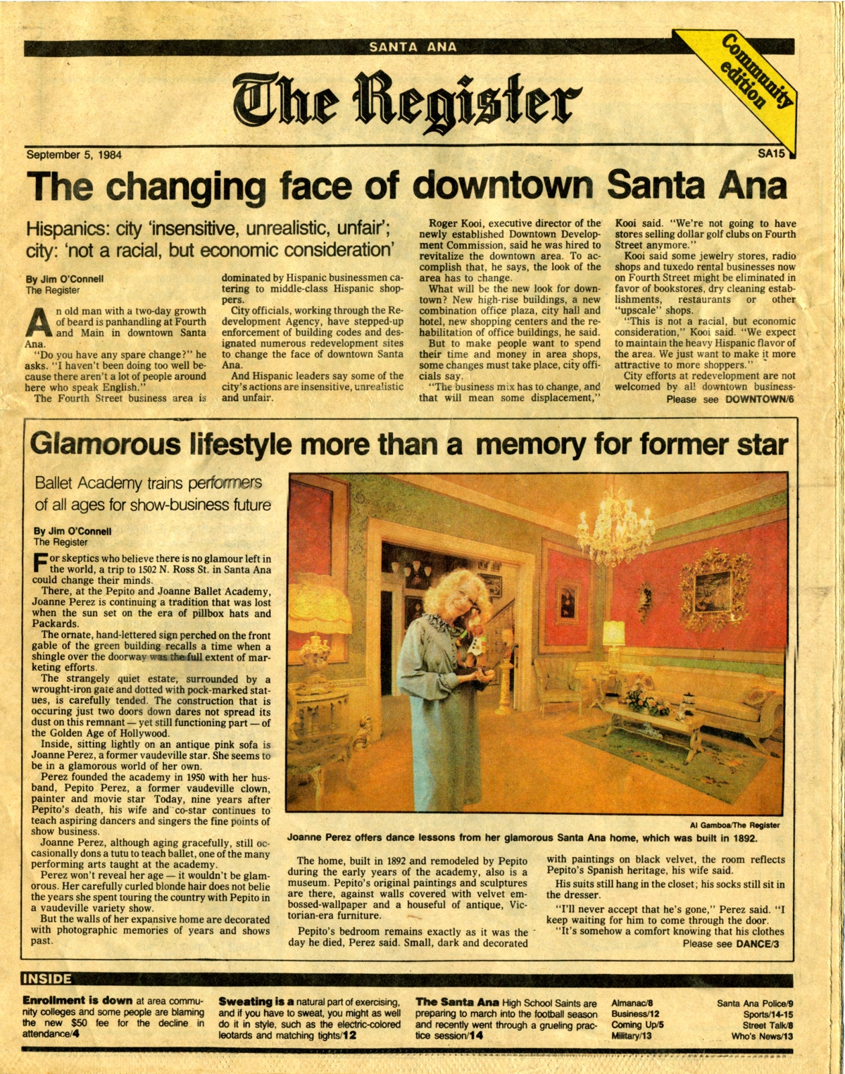 Orange County Register: Glamorous Lifestyle More Than A Memory For Former Star Joanne Perez (1984)