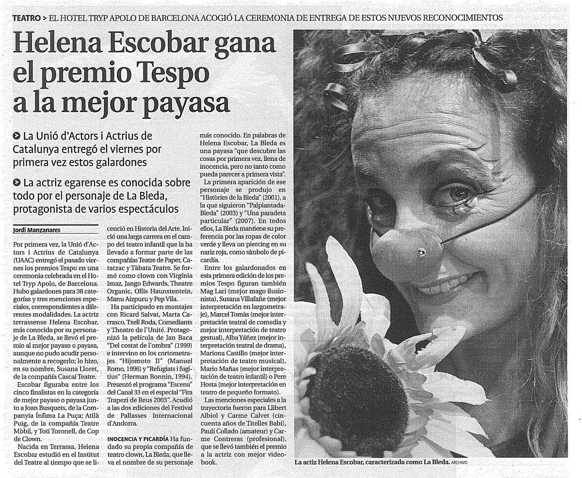 Helena Escobar, Pepito’s Great-Grand-Niece, Is An Award-Winning Spanish Clown Named “La Bleda” (2009)