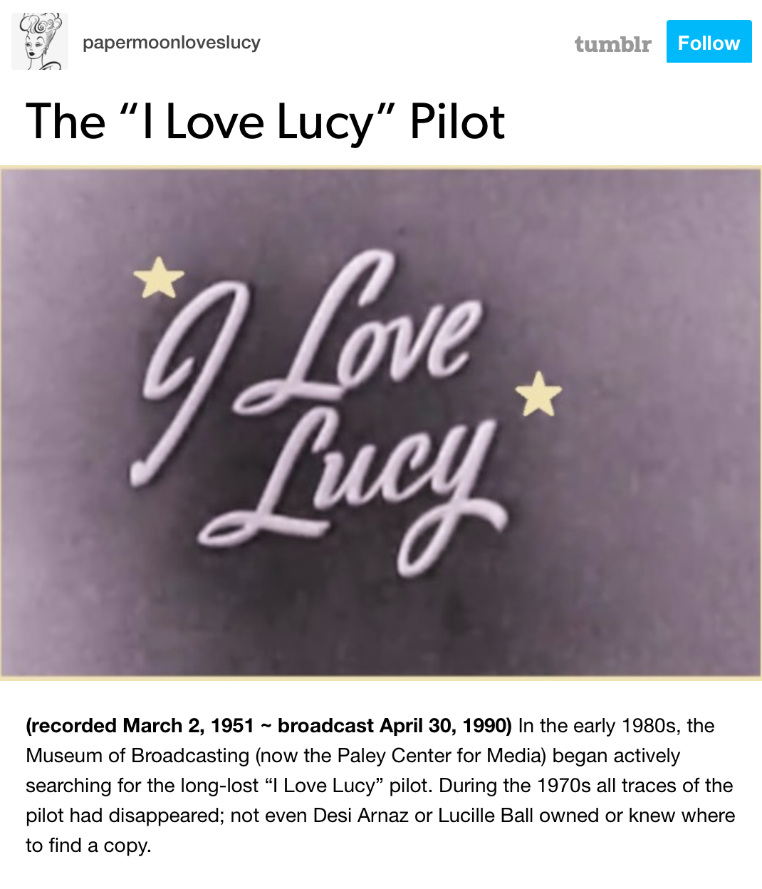 Papermoon Loves Lucy: The “I Love Lucy” Pilot