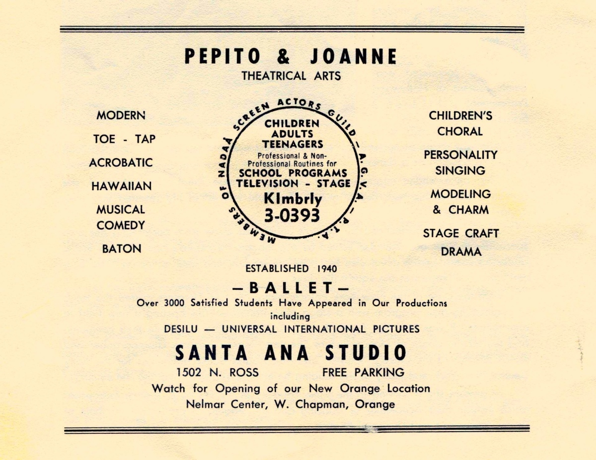 Pepito & Joanne Academy of Dance Advertisement in the Telephone Book (1959)